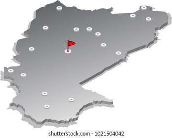 3d isometric view map of Burkina Faso with gradient and cities. Isolated, white background