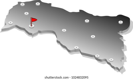 3d isometric view map of Central African Republic with gradient and cities. Isolated, white background