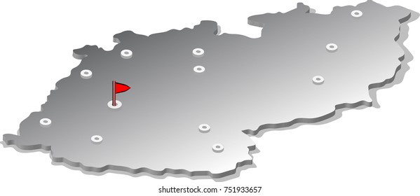 3d isometric view map of 
Czech Republic with metal surface and cities. Isolated, white background