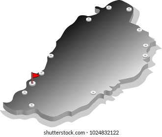 3d isometric view map of Dominica with gradient and cities. Isolated, white background