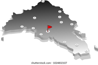 3d isometric view map of Dominican Republic with gradient and cities. Isolated, white background