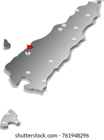 3d isometric view map of East Timor with gradient and cities. Isolated, white background