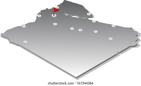 3d isometric view map of Egypt with gradient and cities. Isolated, white background