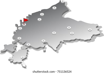 3d isometric view map of Estonia with metal surface and cities. Isolated, white background