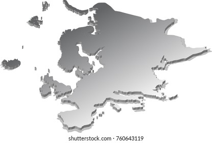 3d isometric view map of Europe. Gradient, metal texture. Isolated, white background