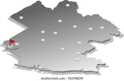 3d isometric view map of Gabon with gradient and cities. Isolated, white background