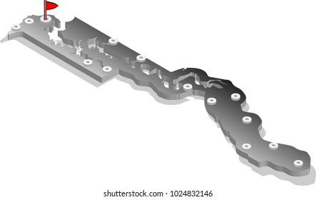 3d isometric view map of Gambia with gradient and cities. Isolated, white background