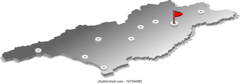 3d isometric view map of Georgia with gradient and cities. Isolated, white background