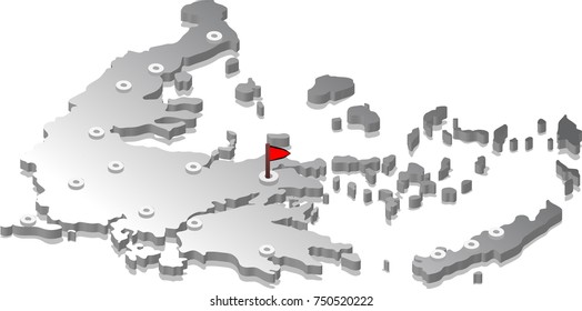 3d isometric view map of Greece with metal surface and cities. Isolated, white background