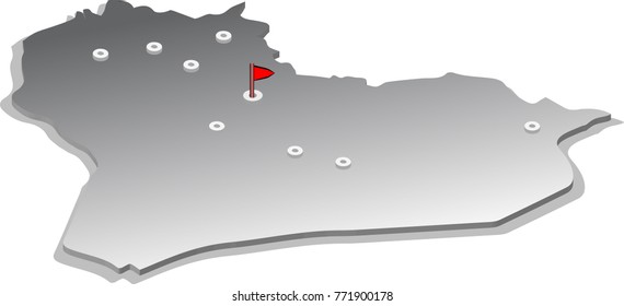 3d isometric view map of Iraq with gradient and cities. Isolated, white background