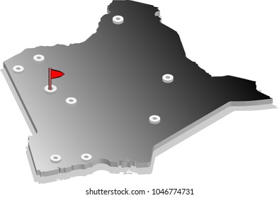 3d isometric view map of Kenya with gradient and cities. Isolated, white background