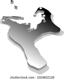 3d isometric view map of Kiribati with gradient and cities. Isolated, white background