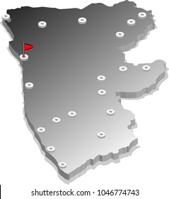 3d isometric view map of Liberia with gradient and cities. Isolated, white background