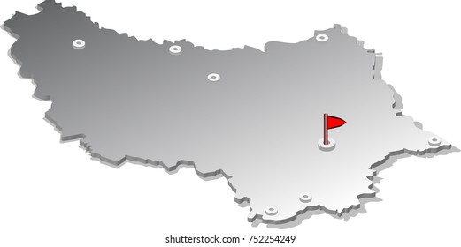 3d isometric view map of Luxembourg with metal surface and cities. Isolated, white background
