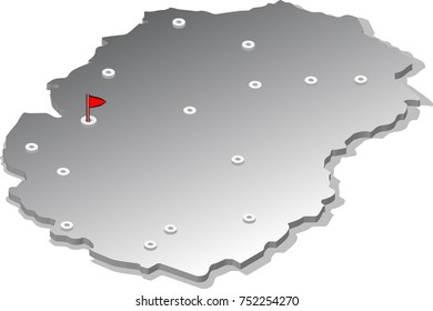 3d isometric view map of Macedonia with metal surface and cities. Isolated, white background