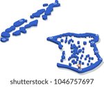 3d isometric view map of Maldives with blue surface and cities. Isolated, white background