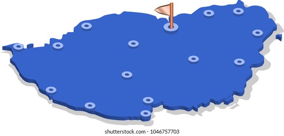 3d isometric view map of Mauritius with blue surface and cities. Isolated, white background