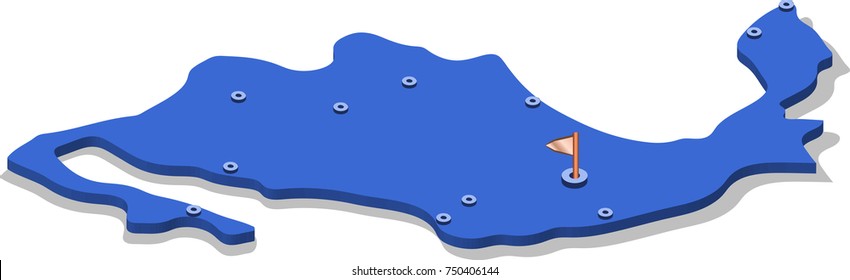 3d isometric view map of Mexico with blue surface and cities. Isolated, white background