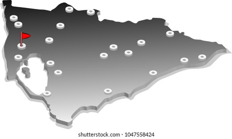 3d isometric view map of Nicaragua with gradient and cities. Isolated, white background