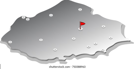 3d isometric view map of Poland with gradient and cities. Isolated, white background