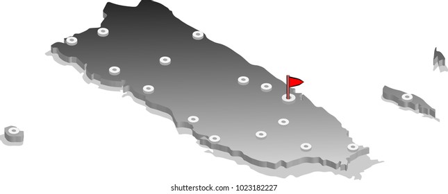 3d isometric view map of Puerto Rico with gradient and cities. Isolated, white background