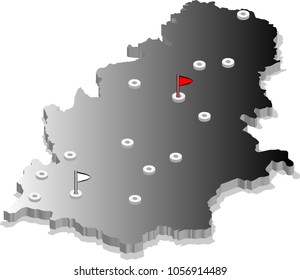 3d isometric view map of Serbia with gradient and cities. Isolated, white background