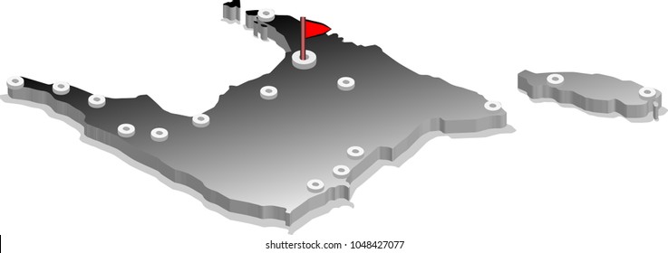 3d isometric view map of Trinidad and Tobago with gradient and cities. Isolated, white background