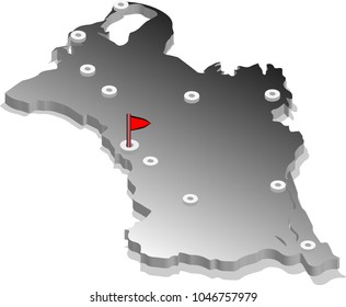 3d isometric view map of Turkmenistan with gradient and cities. Isolated, white background