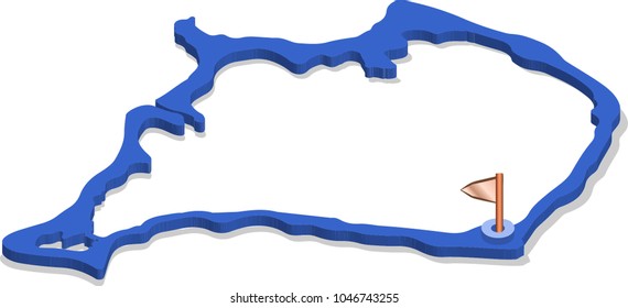 3d isometric view map of Tuvalu with blue surface and cities. Isolated, white background