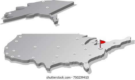 3d isometric view map of USA with gradient and cities. Isolated, white background