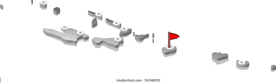 3d isometric view map of Vanuatu with gradient and cities. Isolated, white background