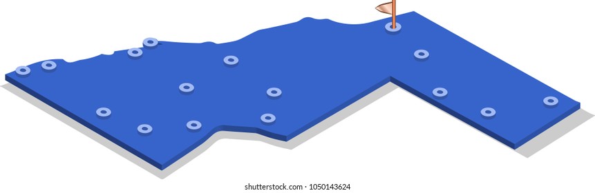 3d isometric view map of Western Sahara with blue surface and cities. Isolated, white background