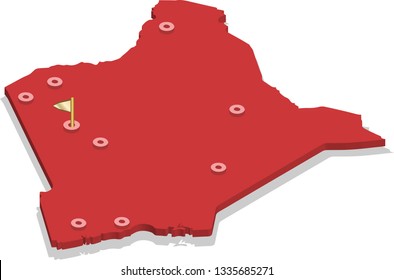3d isometric volume view map of Kenya with red surface and cities, capital. Isolated, white background