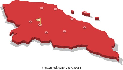 3d isometric volume view map of Honduras with red surface and cities, capital. Isolated, white background