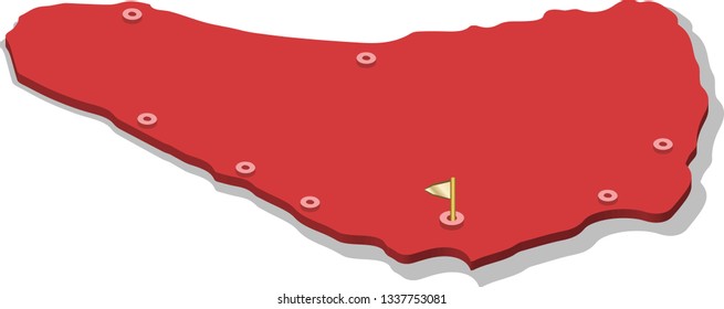 3d isometric volume view map of Barbados with red surface and cities, capital. Isolated, white background