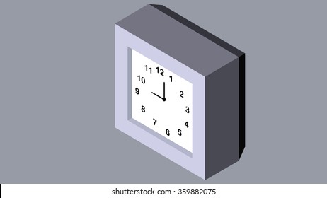 3d isometric voxel pixel low poly art square alarm time clock. Isolated technology mechanical object, element, sign, symbol, numbers and icon. Minutes and hours display counter, pointer, indicator.