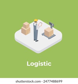 3D isometric warehouse Logistic concept with worker. Transportation operation service. Logistics management. Vector illustration.