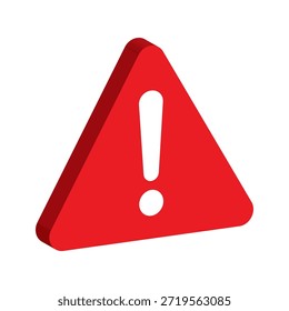 Sinal de aviso isométrico 3D com ponto de exclamação. Símbolo de Perigo de Triângulo Vermelho. Ícone de Atenção e Alerta. Ilustração de vetor isolada no plano de fundo branco.