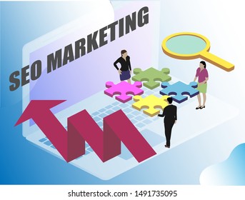 3d isometric for web design. Desktop computer monitor. Vector 3d isometric illustration. Business idea concept. Office concept business people vector illustration flat design