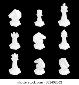 3D isometric white chess figures isolated on black background . Vector illustration. 