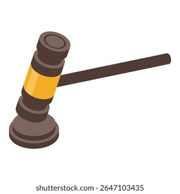 3d isométrica de madeira juiz martelo golpeando sobre fundo branco, conceito de justiça