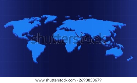 3D Isometric World Map on Blue Background – Global Geography Vector Illustration for Technology and Business Design