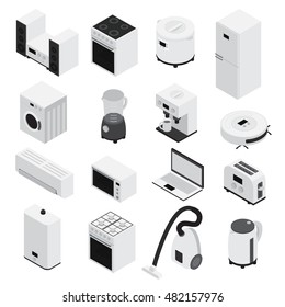 3d Isometrics Home Appliances Icon Set Small Household Appliances And Large White And Isolated Vector Illustration