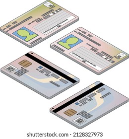 3D isometric-style illustration of the front and back of a My Number card that can be used for identification, with an upward facing main line