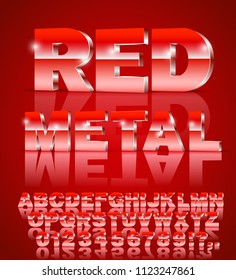 3D isometry alphabet vector Red colored font with alphabet letters and numbers