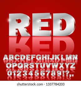 3D isometry alphabet vector Red colored font with alphabet letters and numbers