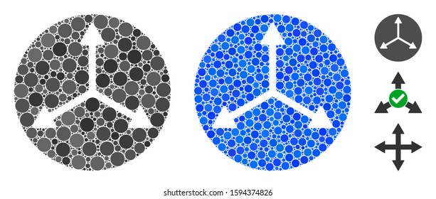 3d isometry directions mosaic of round dots in variable sizes and shades, based on 3d isometry directions icon. Vector round dots are organized into blue mosaic.