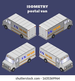 3D ISOMETRY postal van with the inscription US mail in four projections Part one