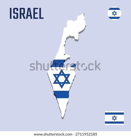 3D Israel map with flag, Three dimensional map of Israel with shadow
