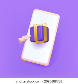 3d to issue gifts and coupons to consumers via mobile illustration set. phone, box, app, fortune. Vector drawing.